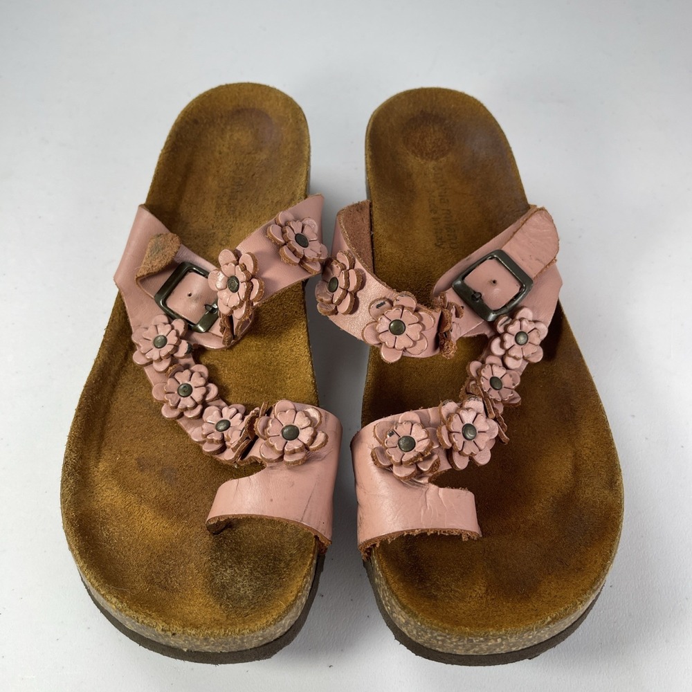 Sophia Milano Woman's Leather Pink Floral Slip On Sandals Made In Italy Sz 8